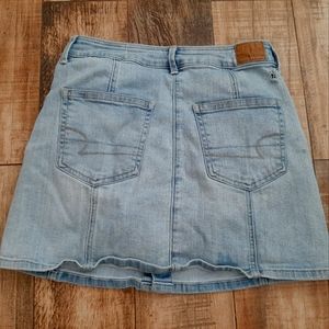 American Eagle Super Stretch Denim Jean Mini Skirt Size 6 Distressed Button Fly